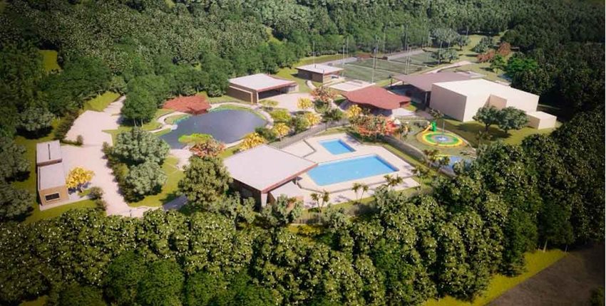 Foto panorámica del Ecoparque El Vergel en Pereira, Risaralda, en medio de árboles.