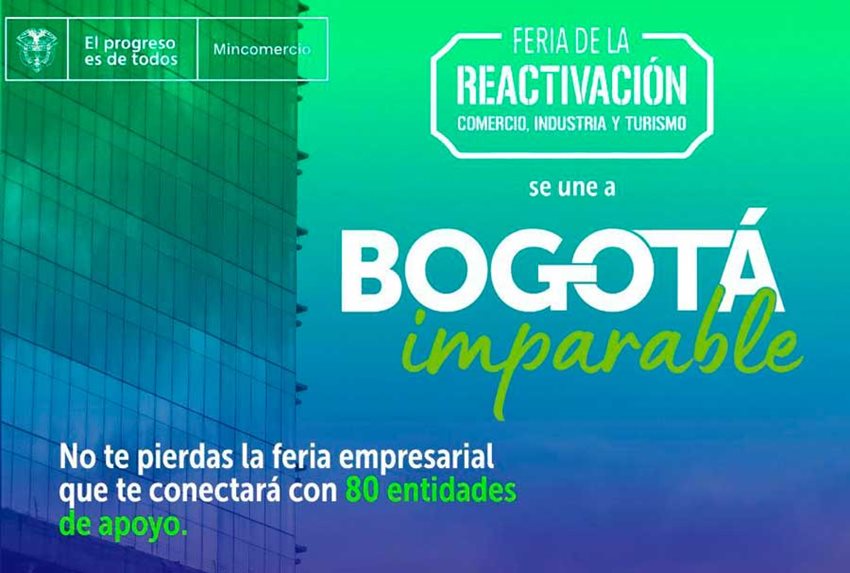 Invitación a Bogotá Imparable, con colores verdes y azules, y los logos de las entidades que participan.