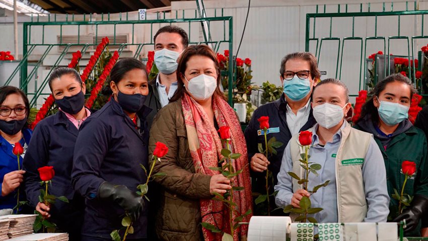 Mincomercio, Ximena Lombana, y Minagricultura, Rodolfo Zea, visitando el cultivo Flores de Serrezuela.