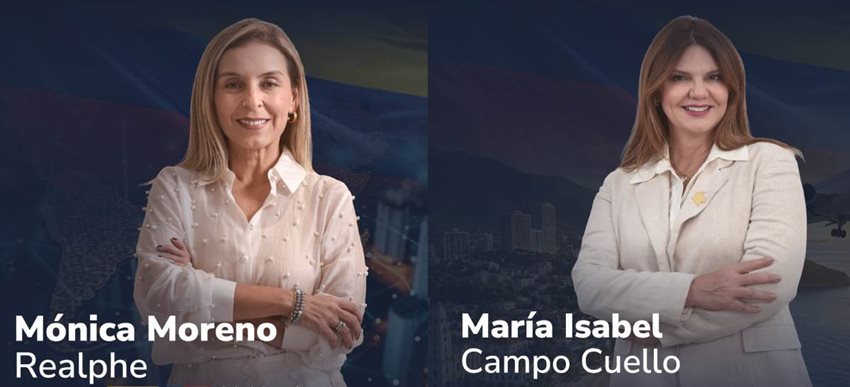 Descripción: Dos mujeres posando para la foto, con los brazos cruzados y sonriendo.