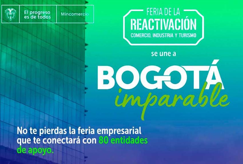 Invitación a Bogotá Imparable, con colores verdes y azules, y los logos de las entidades que participan.