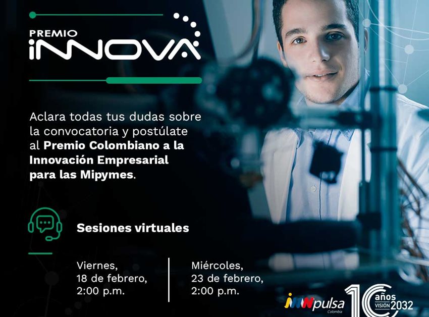 Pieza publicitaria sobre las sesiones virtuales de dudas respecto al Premio Innova 2021.