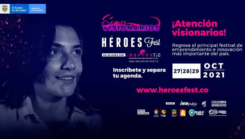 Invitación a Héroes Fest, de fondo azul y con toda la información del evento.