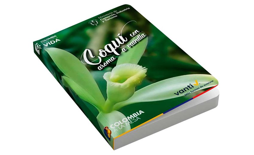 Descripción de la imagen: Portada del libro 'Coquí con aroma a vainilla', con tonos verdes y una flor que acompaña el título.