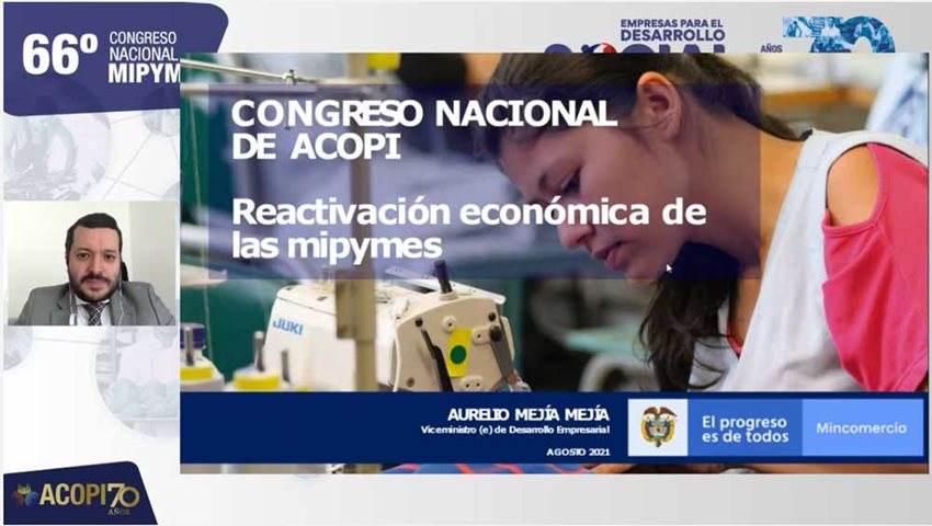 Viceministro (encargado) de Desarrollo Empresarial, Aurelio Mejía, durante ACOPI 2021.