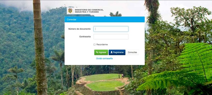Imagen del ingreso a la plataforma web para el trámite de la tarjeta de guía de turismo.