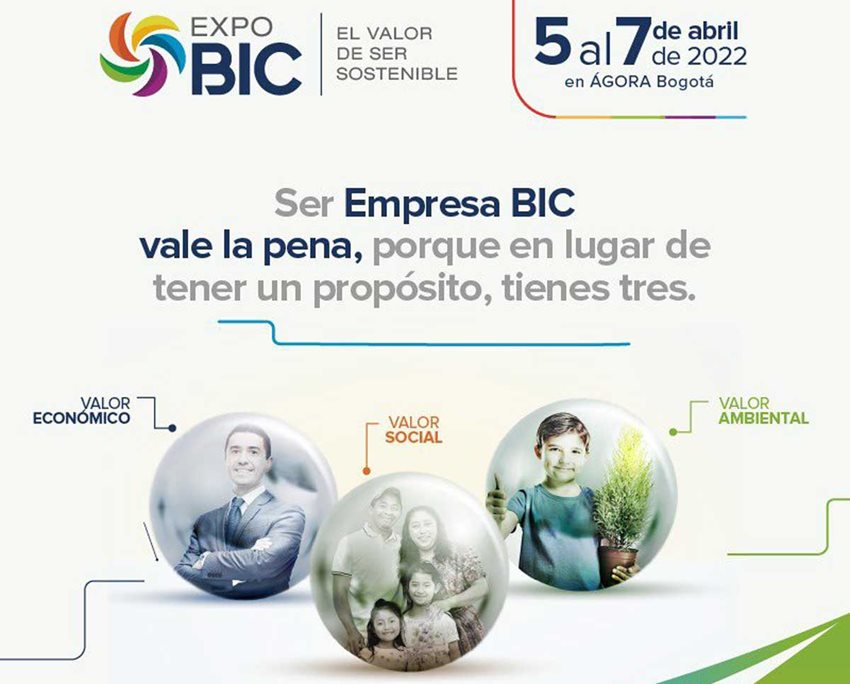 Pieza digital de Expo BIC, con mensaje de la realización de la feria e imágenes de empresarios y familia.