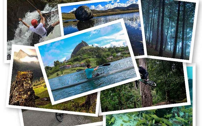 Collage de fotografías sobre paisajes y deportes en medio de la naturaleza.