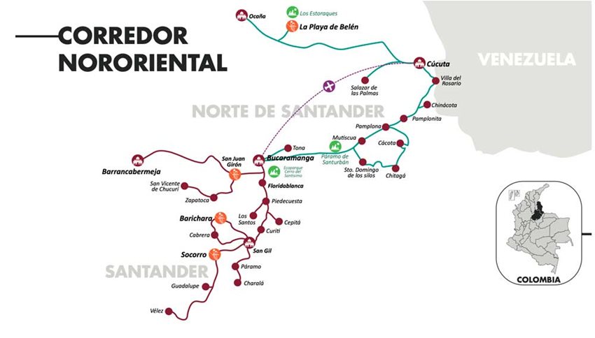 En su paisaje predominan relieves quebrados y abruptos característicos de la cordillera Oriental de los Andes